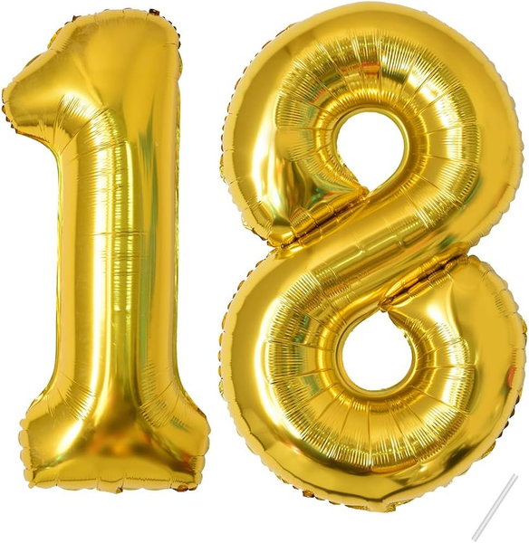 18 Geburtstag Deko Zahlen Luftballon 18 Jahre | Folienballon Gold- FüR 18. Gebur-image