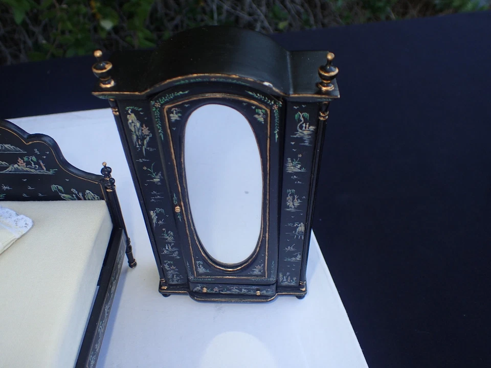 LOTE 3 X Muebles de cama Chinoiserie negros BESPAQ miniatura para casa de muñecas #1 l@@k! Foto 3 de 4