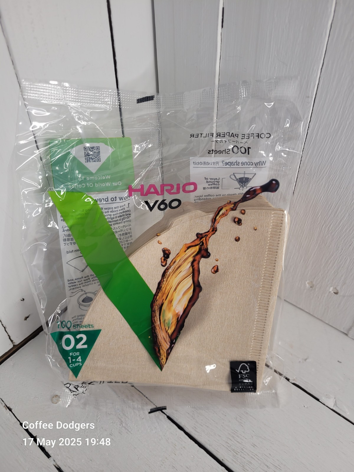 Hario V60 VCF-02-100M Coffee Dripper Filter Papers Unbleached size 02 1-4 cups