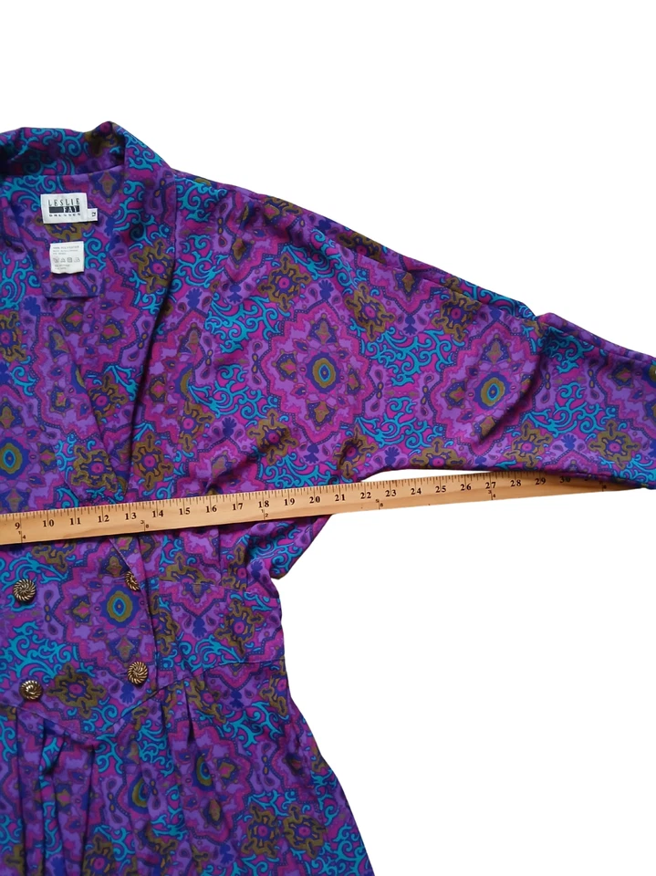 Leslie Fay Long Dress Womens 12 Purple Vintage 80s Pleated Geometric Print - Image 4 of 4