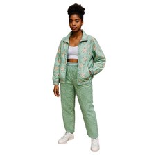 Vintage 90s OutBrook 100 Silk Floral Tracksuit Set Mint Green Jacket  Pants M