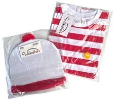 Kids WHERE'S WALLY? Fancy Dress T SHIRT + BOBBLE HAT Red White Stripe | 9-10 Yrs