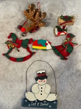 Assorted Wooden Christmas Ornaments Lot of 6