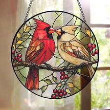 Cardinal Suncatcher Glass Window Decor Bird Art Gift