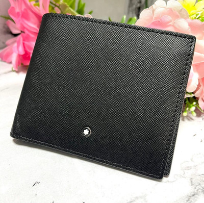 Black Leather Bifold Wallet Montblanc 6CC Card Holder Men NIB Luxury