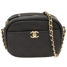 Chanel Chain Shoulder Bag Gold Women Black One Size