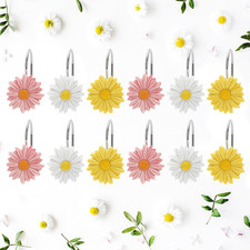 12Pcs Spring Shower Curtain Hooks 4 Colors Daisy Flower Curtain Rings Floral Dec