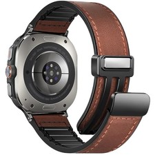 Magnetic Leather Strap Compatible with Samsung Galaxy Watch Ultra 47mm Adjustabl