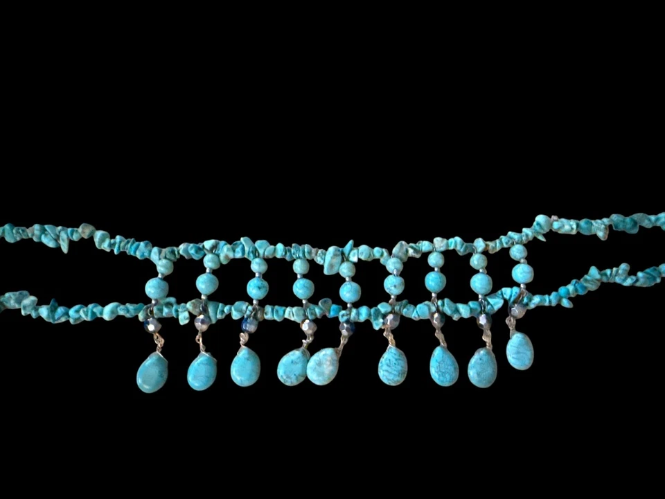Turquoise Howlite Chip Teardrop Bead Bib Statement Necklace Boho Southwestern - Image 2 of 4