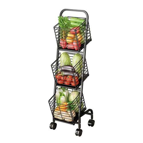 3-Tier Fruit Basket Stand for Kitchen, Wire Market Basket Food Storage Stand ...