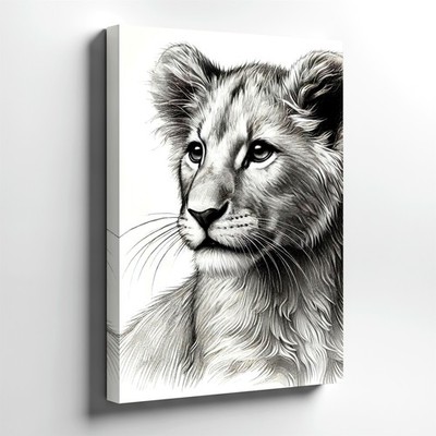 Wall Art Lion Cub Sketch Print Black White Wildlife Animal Portrait Home Decor