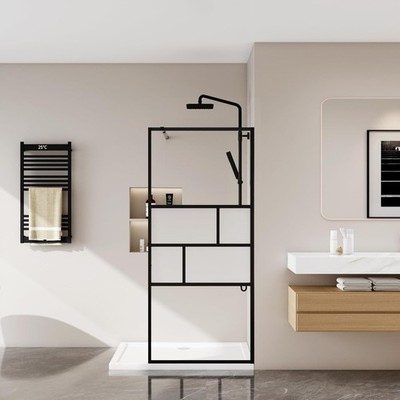 34'' Glass Shower Door Fixed Shower Screen Panels 72'' H Framed Tempered Glass
