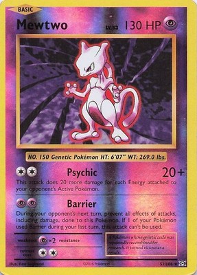 Mewtwo - Pokemon Reverse Holo Rare 2016 Evolutions 51/108 HP