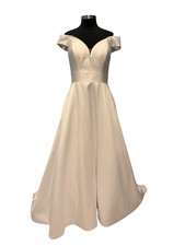 Mori Lee Blu A-Line Wedding Dress Ivory Size 12 Off-The-Shoulder Formal 5861