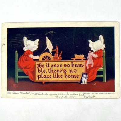 1906 Antique Sunbonnet Twins There's No Place Like Home Postcard Dear Mabel CT
