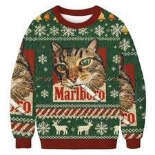 Green Funny  Marlboro Smoking Cat MemeUgly Christmas Sweater, Christmas Sweater