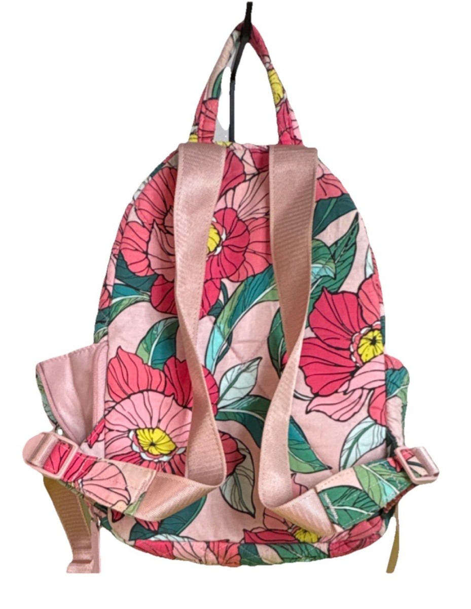 Vera Bradley Pink Floral Quilted Backpack, Zip Closure  display picture 1