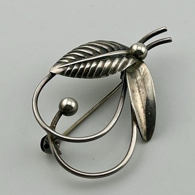 Sterling Denmark Aarre & Krogh Leaf & Berry Brooch 1   Mid-Century 50s VTG 3.5g