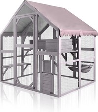 Wooden Catio Cat Enclosure Outdoor Kitty House Large Cat Run with Rainproof