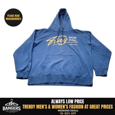 Flag Nor Fail Hoodie Mens Large Blue Pullover Fleece Sweatshirt Graphic Logo