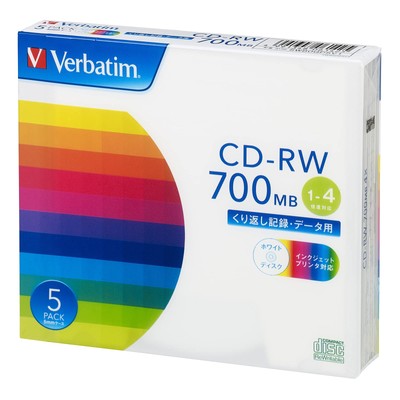 Verbatim Japan Repeat Recording CD-RW 700MB 5 Pieces White Printable 1-4x Speed