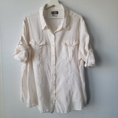 The territory ahead women's 100% linen button up shirt size 3X roll-tab sleeve