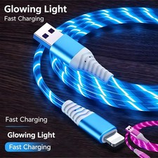 1M LED Light Up Charging Cable Flowing Fast Charger Cord for iPhone 11/12/13,US