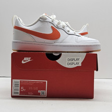 Nike Court Borough Low 2 GS Low Top Leather Sneakers White/Orange 5Y BQ5448-114