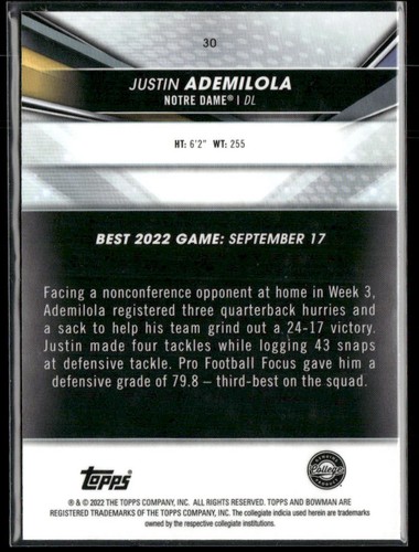 Justin Ademilola 2022 Bowman's Best U #30 - Picture 2 of 2