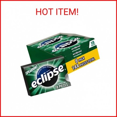 ECLIPSE Spearmint Sugar-Free Chewing Gum, 8 Packs, 18-Count Each Gum Packs