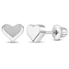 Puffed Polished Heart Baby Toddler / Kids Earrings Screw Back - Sterling Silver