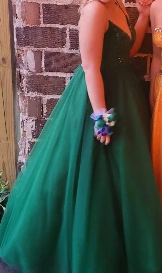 green emerald velvet dress A-Line Dark Green V Neck Sequined Tulle Prom Dresses PSK486 US0 / Custom Color