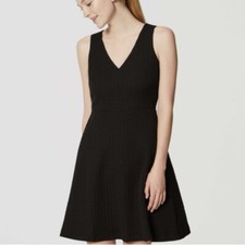 Loft Fit And Flare Little Black Dress Textured V Neck Size 8