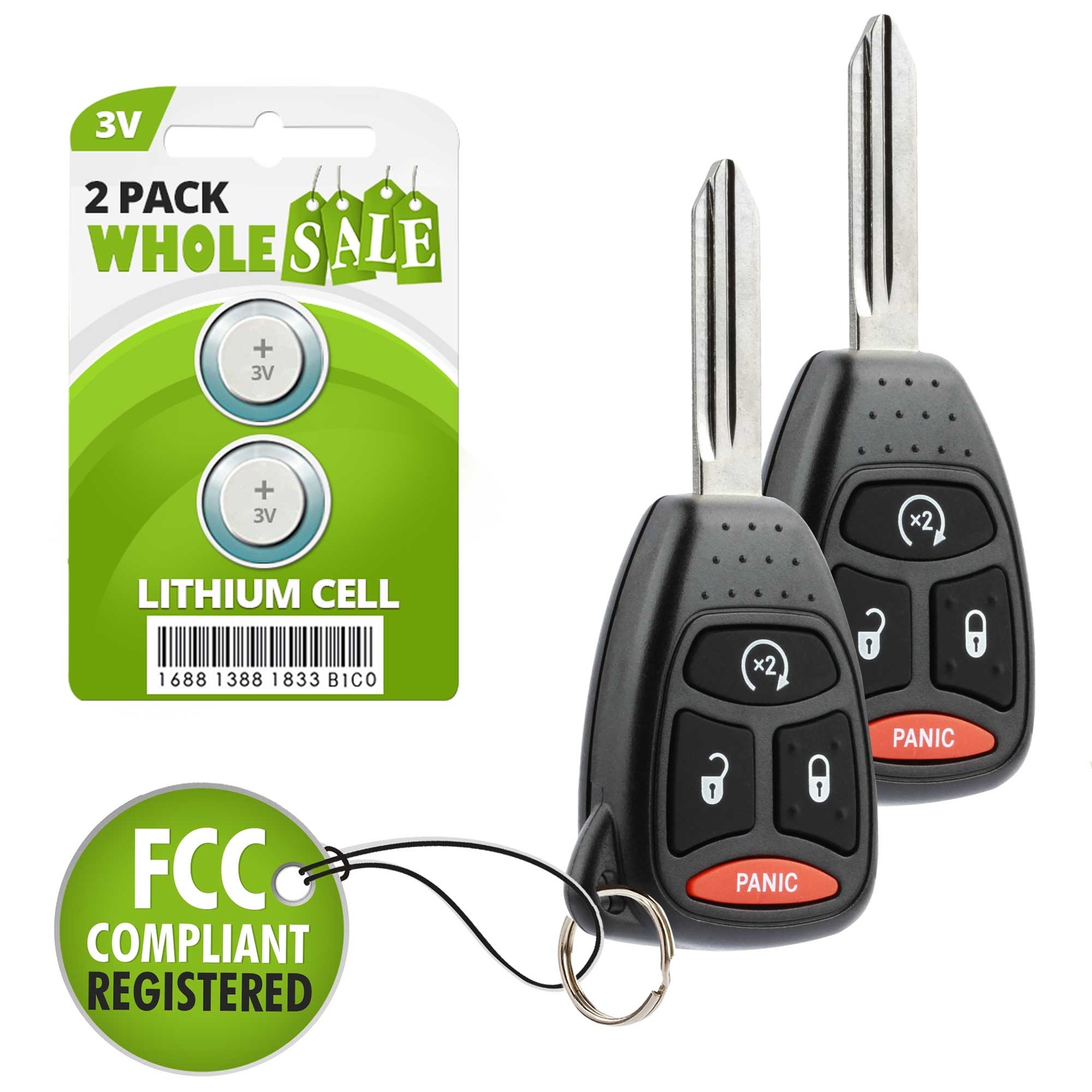 2 Replacement Key Fobs for 2008-2015 Jeep Compass