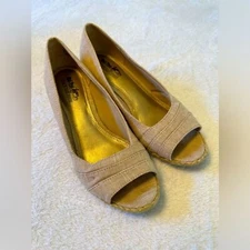 Coach And Four Cloth Wedge Espadrille Sandal Tan* Sz 7