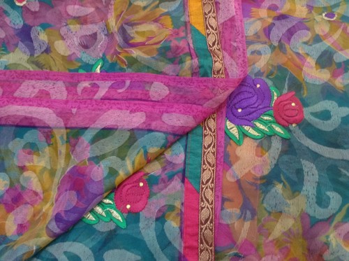 Om Vintage Indian Sari Art Silk Hand Embroidered Saree,Blouse Multi ZA10472 - Picture 9 of 12