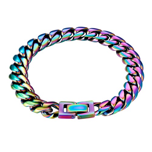 Hip Hop Colorful Stainless Steel Cuban Link Chain Necklace Men Sports Jewelry - Picture 28 of 29