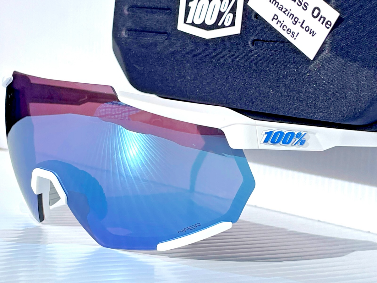 NEW 100% Percent RACETRAP 3.0 Matte White HiPER Blue Mirror