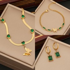 New butterfly necklace women Gold Plated square Cubic Zirconia lady jewelry set