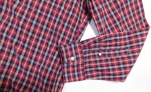 Camisa delgada para hombre J CREW azul marino, blanca a cuadros LS con botones de algodón frontal talla L - Imagen 5 de 6