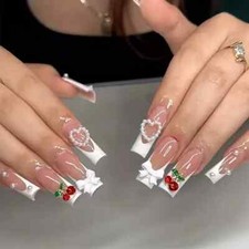 24pcs Square Glitter Reusable UV Gel Cover Fake Acrylic Nail Art