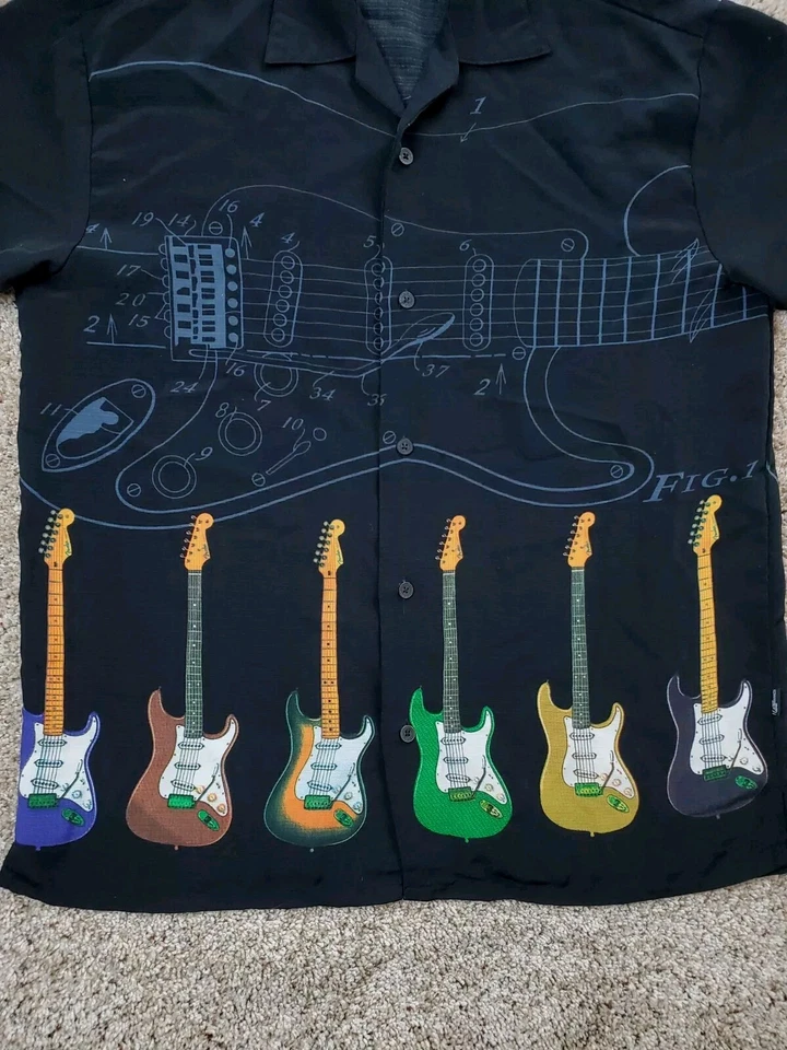 Camisa De Colección Hard Rock Café Fender Pequeña Hombres Negra Abotonada Guitarra Kona Hawaii Foto 3 de 4
