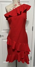 VINCE CAMUTO Size 14 Coral Ruffle Dress One Shoulder Formal Cocktail Womens