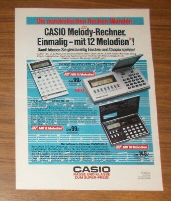 Seltene Werbung vintage CASIO MQ-1200 ML-90 ML-8 Melody Taschenrechner 1980