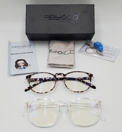 2 Pair Blue Light Blocking Glasses Leopard & Clear Anti Eyestrain Gaming Fieyold - Picture 8 of 16