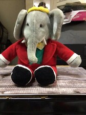 Vintage Gund Christmas BABAR The King Plush Elephant 14" 1988 Red Holiday Macys