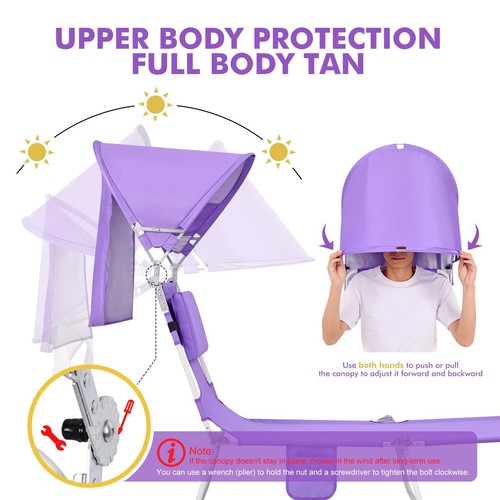 Backpack Beach Tanning Chair with Canopy Sun Shade & Face Hole, 6 Position - Picture 4 of 6
