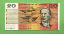 1968 AUSTRALIAN  PHILLIPS / RANDALL  C of A  $20  PAPER BANKNOTE   #XCX 243144