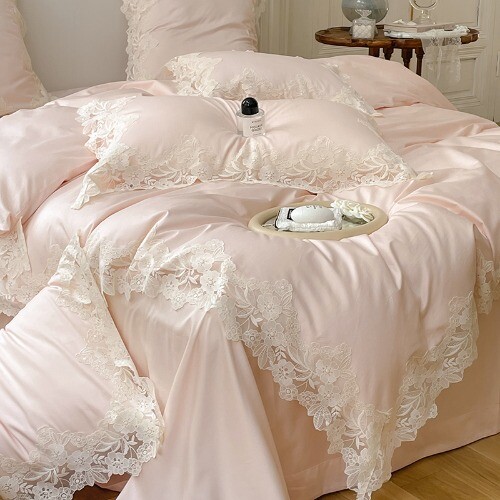 Luxury Light Pink Lace Embroidery Princess Bedding Set Egypt Cotton Bed Sheet eBay