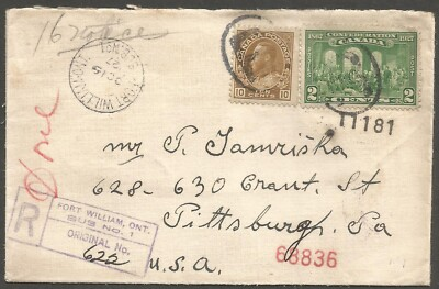#ad #ad 1927 Fort William Sub No 1 Ont Registered Cover 12c Admiral Confederation CDS C $6.50
